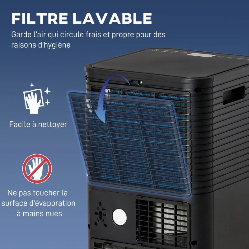 HOMCOM Climatiseur mobile 7000 BTU avec télécommande, minuterie 24H, jusqu'à 26 m², classe énergétique A, noir