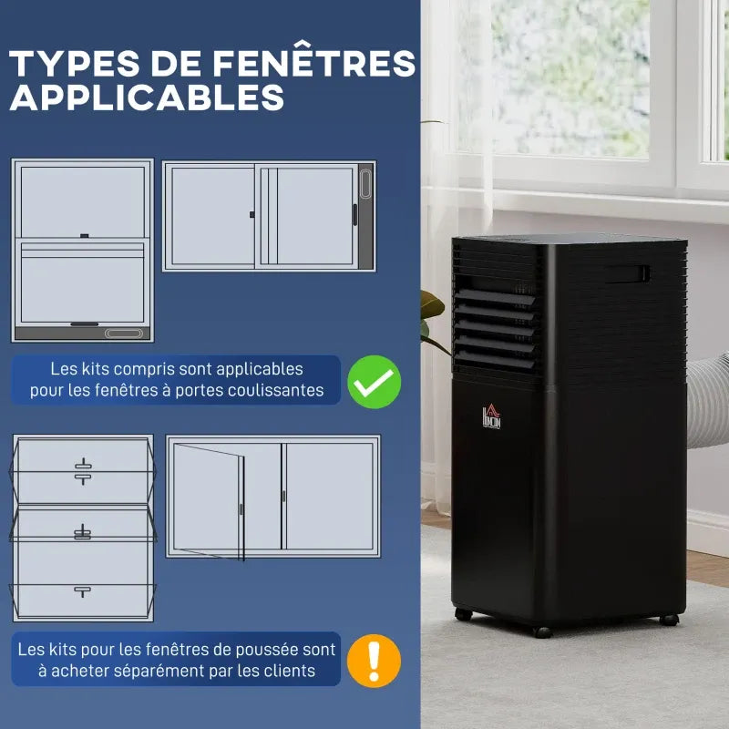 HOMCOM Climatiseur mobile 7000 BTU avec télécommande, minuterie 24H, jusqu'à 26 m², classe énergétique A, noir