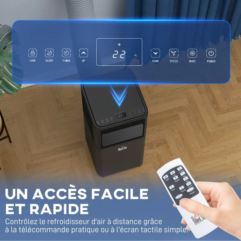 HOMCOM Climatiseur mobile 7000 BTU avec télécommande, minuterie 24H, jusqu'à 26 m², classe énergétique A, noir